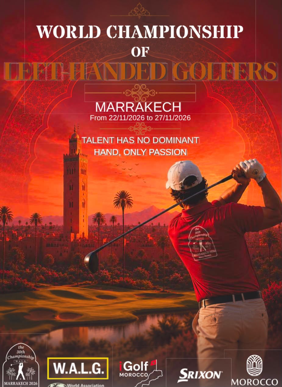 Plakat der WALG-Weltmeisterschaft für Linkshand-Golfer in Marrakesch, 22. bis 27. November 2026